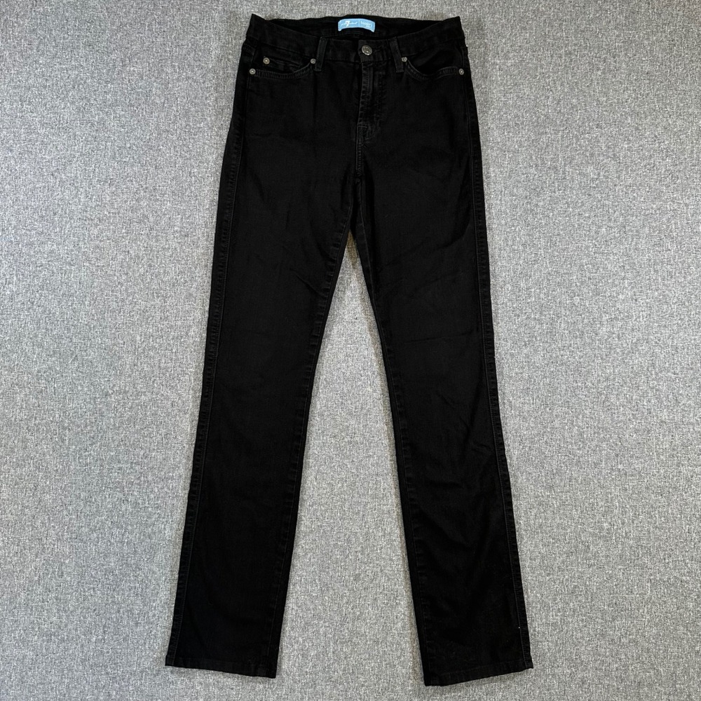 7 For‎ All Mankind Kimmie Straight Jeans Black b(air) Denim Womens Size 27